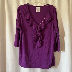 Purple 3/4 Sleeve Ruffle Top